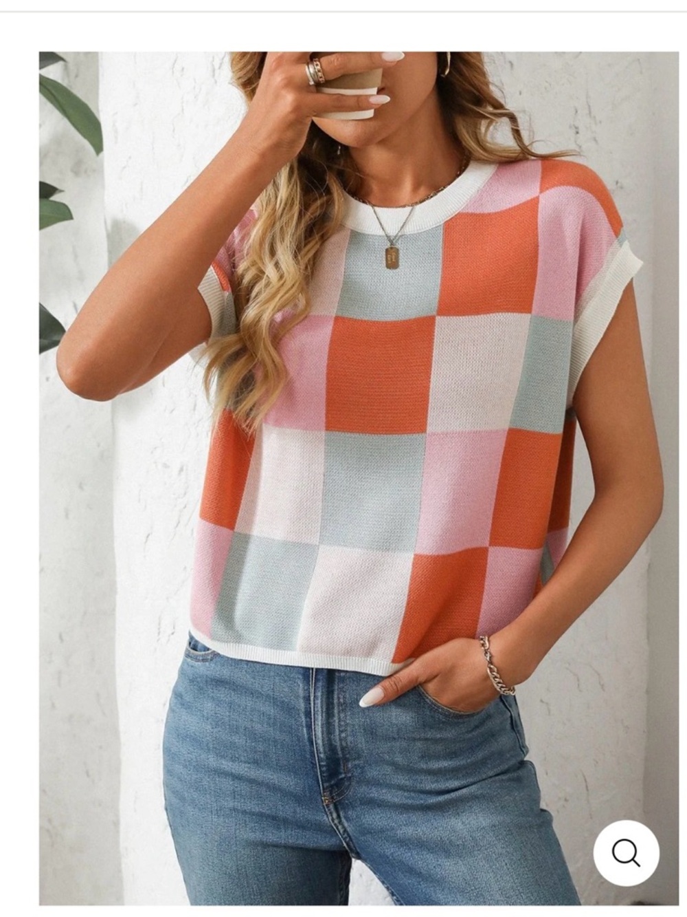 NWT Checked Knit Cap Sleeve Top - Multicolor